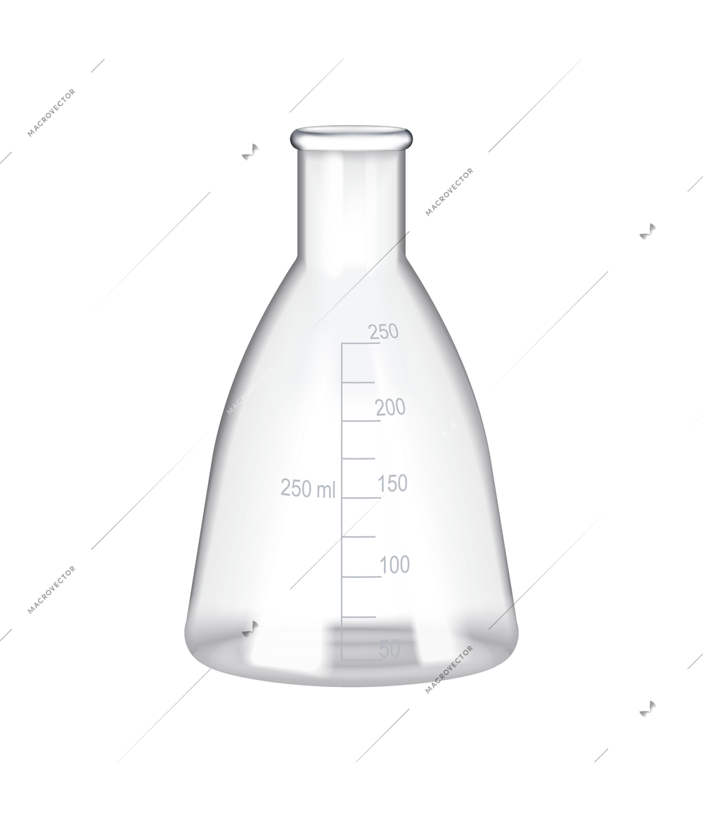 Realistic glass laboratory beaker on white background vector illustration