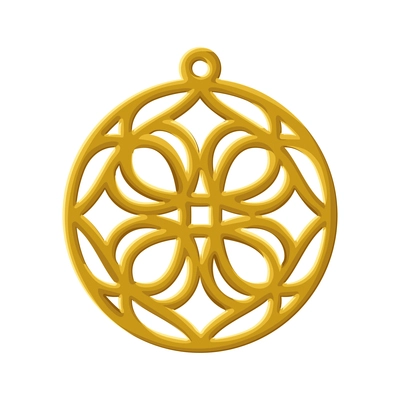 Realistic golden round pendant with ornament on white background vector illustration