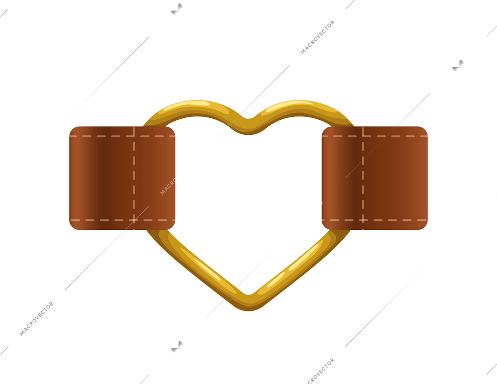 Realistic golden buckle in shape of heart on leather belt vector illustration