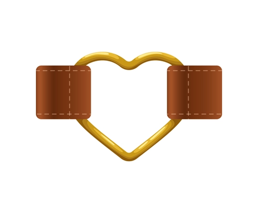 Realistic golden buckle in shape of heart on leather belt vector illustration