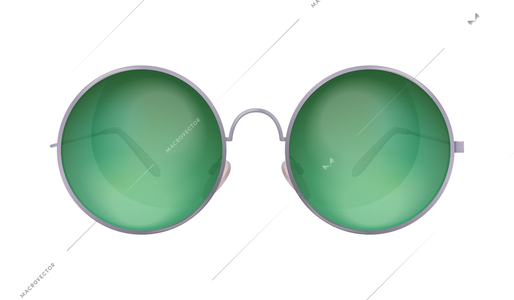 Trendy green round sunglasses on white background realistic vector illustration