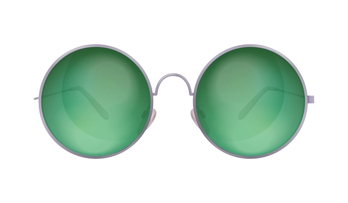 Trendy green round sunglasses on white background realistic vector illustration