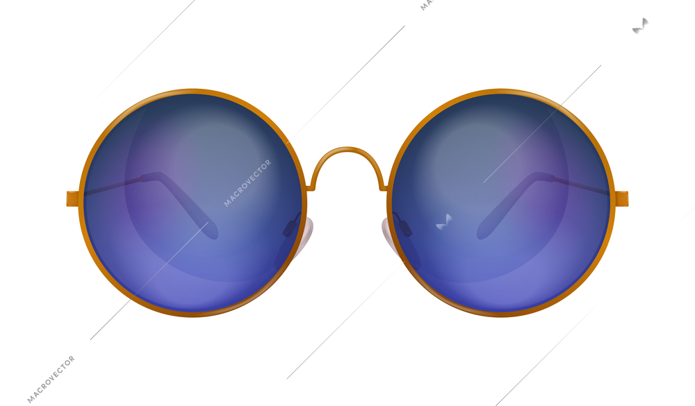 Realistic fashionable sunglasses with blue round lenses vector illustration