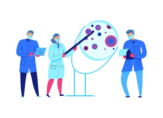 Scientists working in science laboratory flat vector illustration