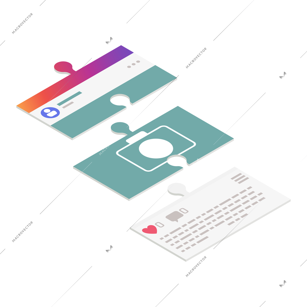 Isometric mobile app development concept with interface as jigsaw puzzle 3d vector illustration