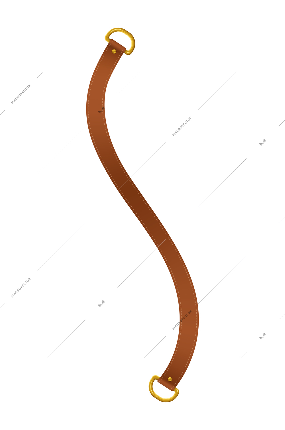 Realistic brown leather strap or belt with golden clasps vector illustration
