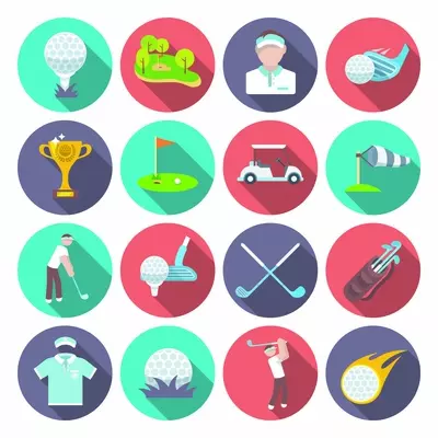 Golf club icons set set with sport inventory tournament player isolated vector illustration