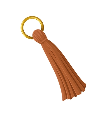 Realistic leather tassel on golden ring on white background vector illustration