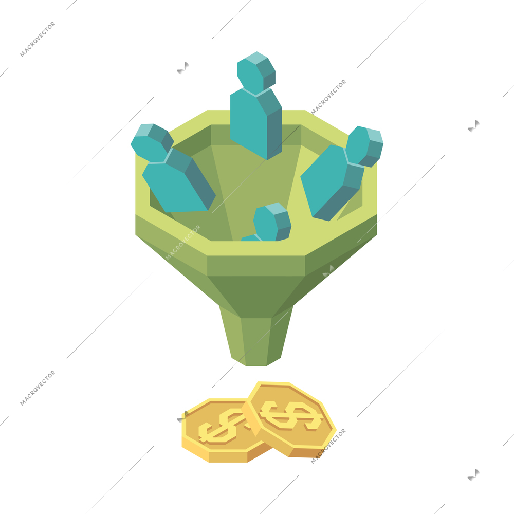 Isometric conversion rate optimization concept with marketing funnel symbol 3d vector illustration