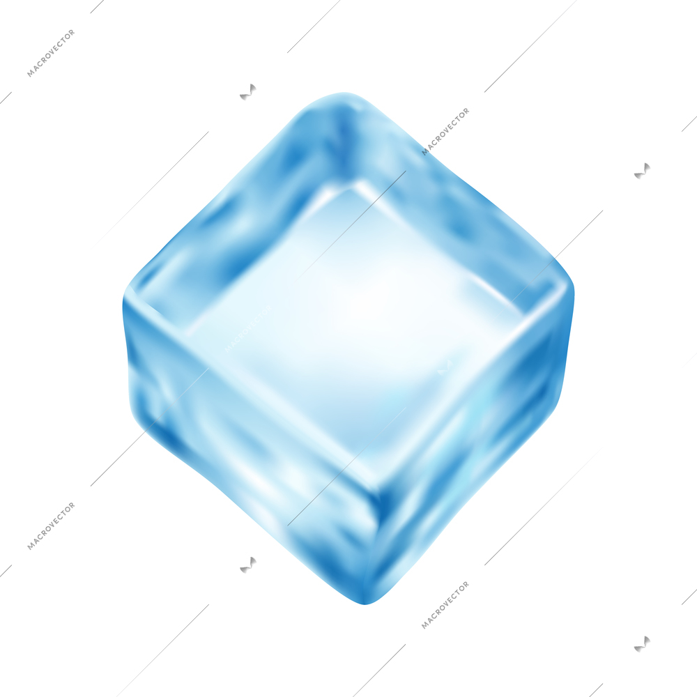 Realistic blue ice cube on white background vector illustration