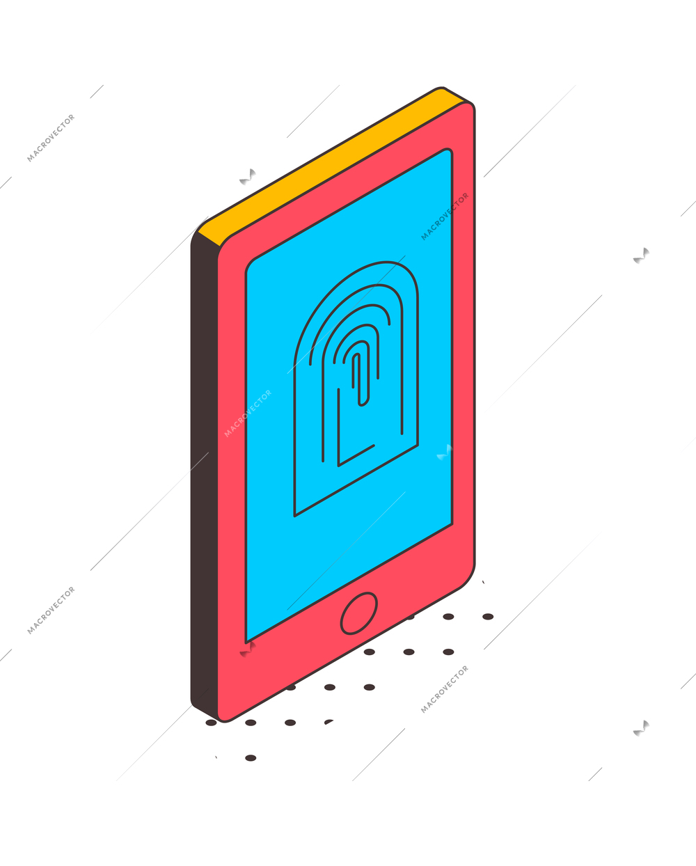 Isometric cyber security biometric access control 3d icon with smartphone vector illustration