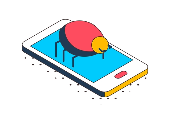 Internet security concept icon with bug sitting on smartphone 3d isometric vector illustration