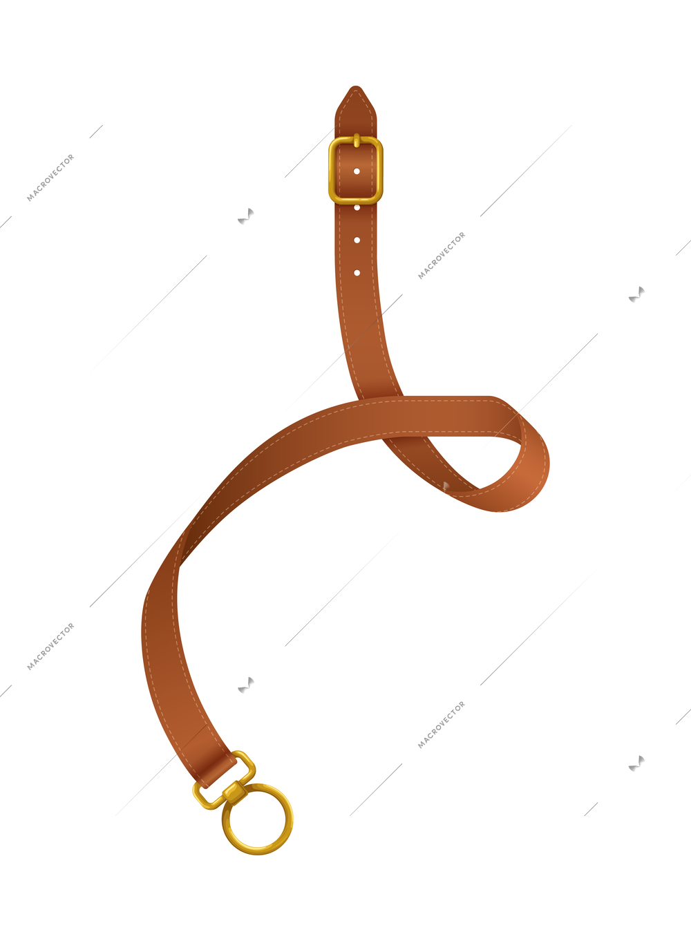 Brown leather belt with golden buckle realistic vector illustration