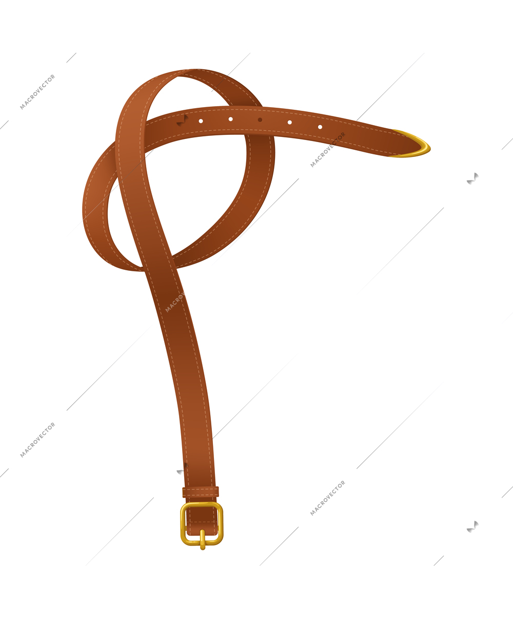 Realistic brown leather belt with golden buckle vector illustration