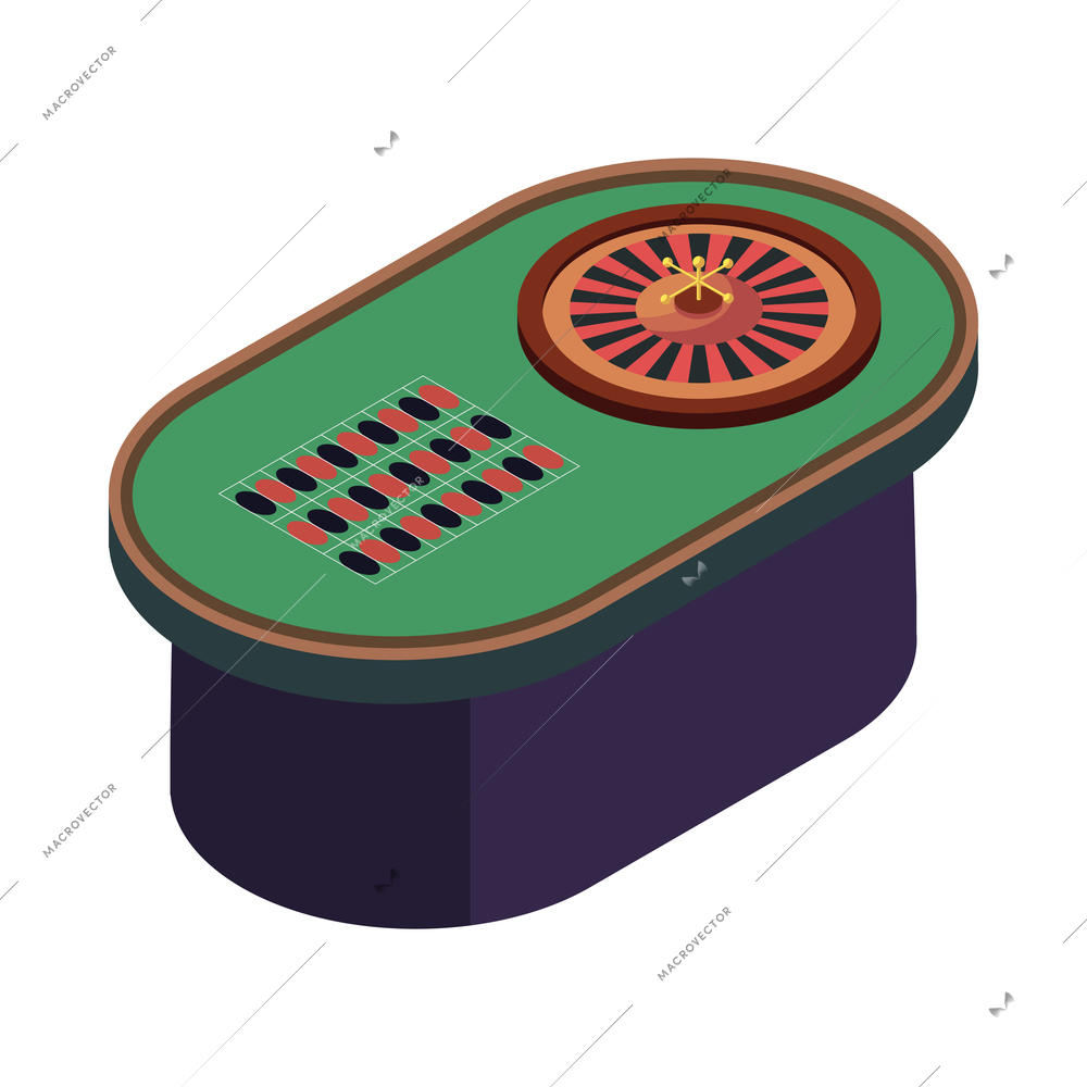 Isometric casino interior with table for roulette 3d vector illustration