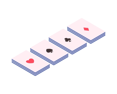 Four decks of cards with aces on top 3d isometric vector illustration