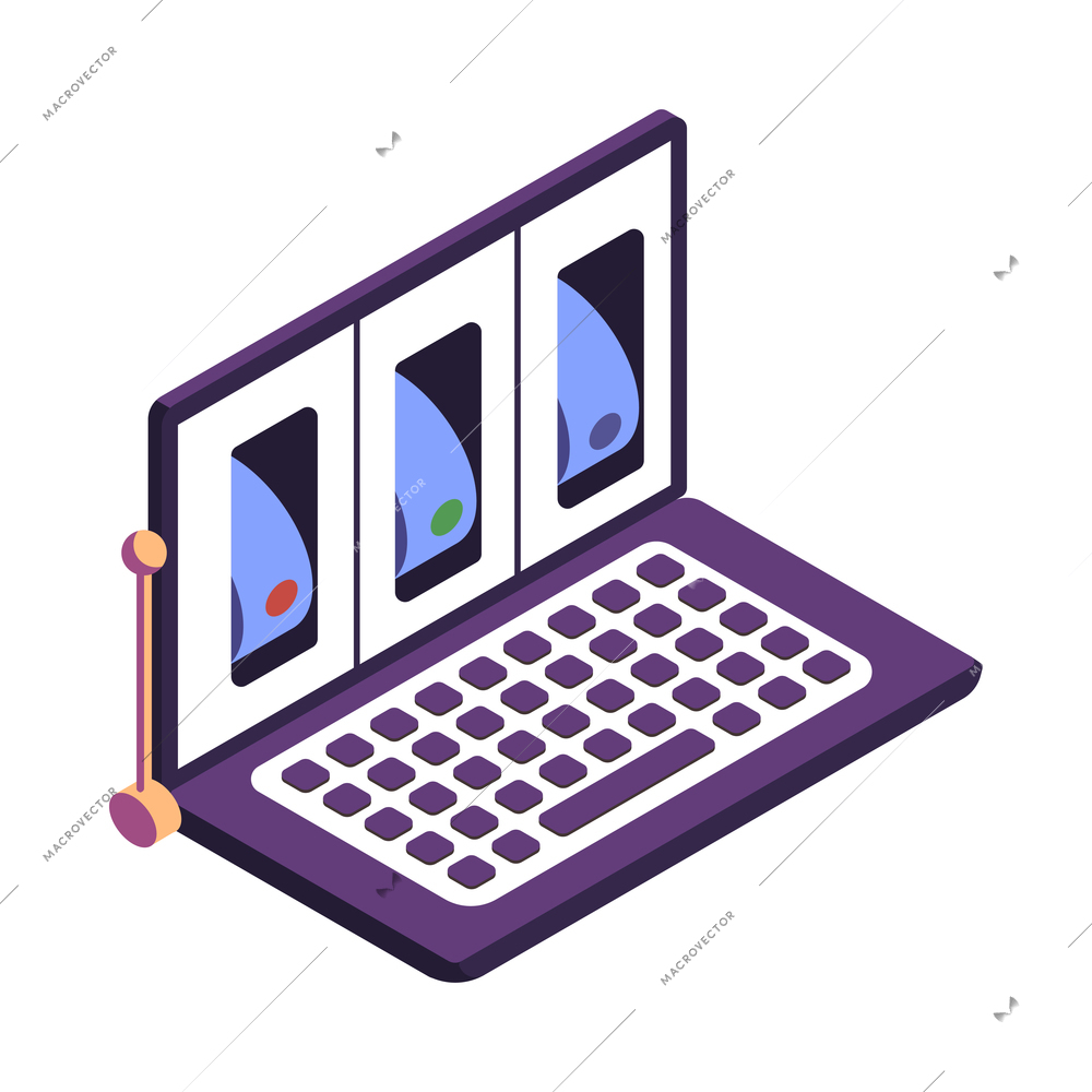 Isometric online casino icon with laptop as slot machine 3d vector illustration