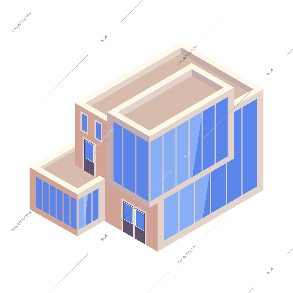 Isometric building exterior of office centre store or hospital 3d vector illustration