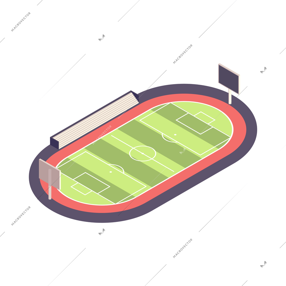 Isometric empty football field stadium on white background 3d vector illustration