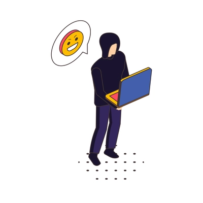 Cyber security isometric icon with character of hacker trying to hack security system 3d vector illustration