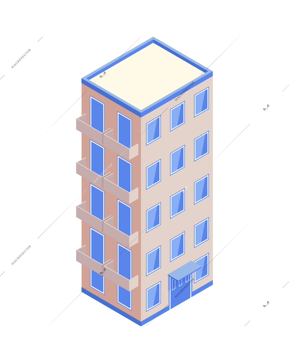 Isometric icon with modern five storeyed city residential building on white background 3d vector illustration