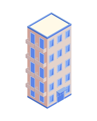 Isometric icon with modern five storeyed city residential building on white background 3d vector illustration