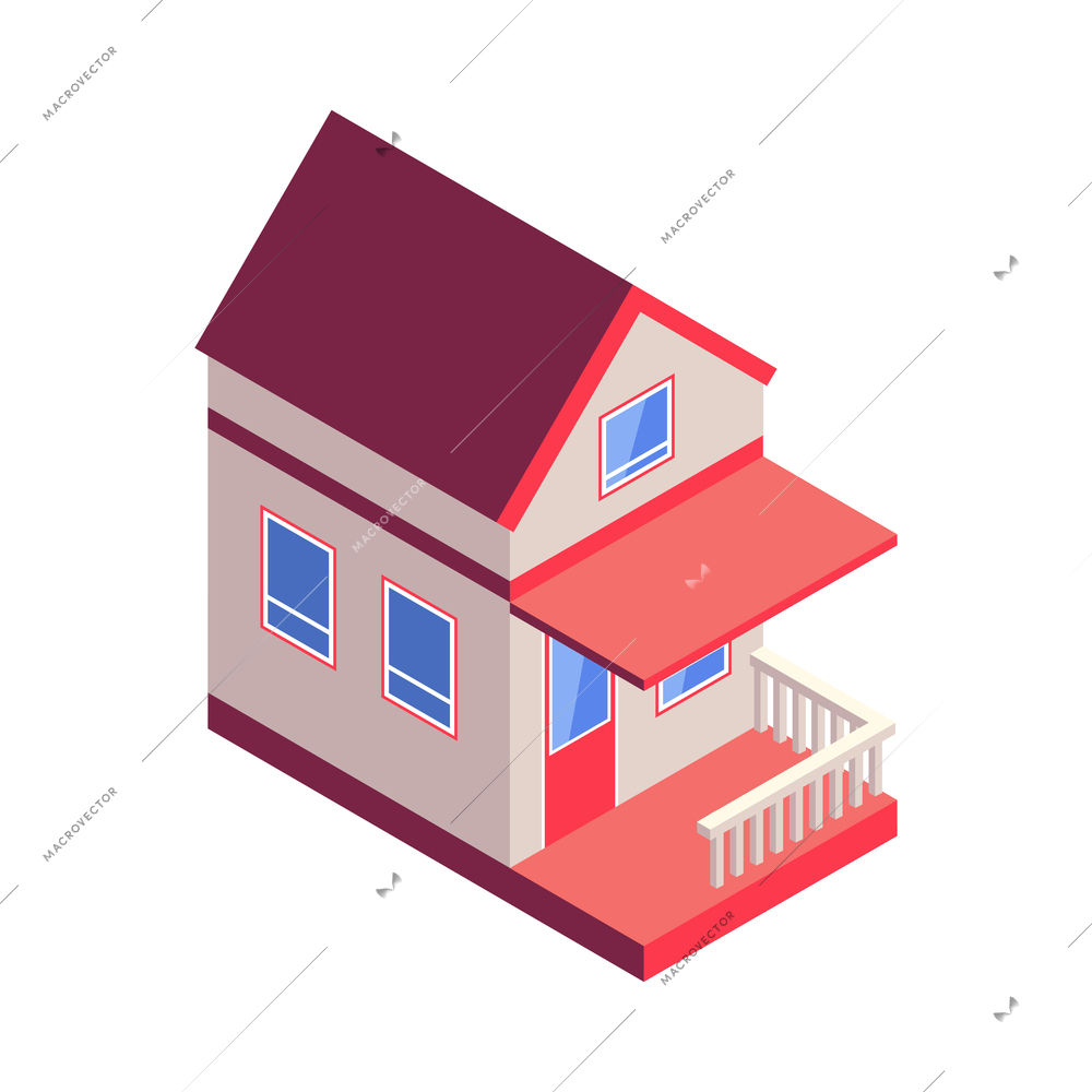 Isometric color low rise residential building on white background 3d vector illustration