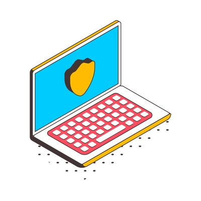 Cyber security personal data protection icon with shield sign on laptop 3d isometric vector illustration