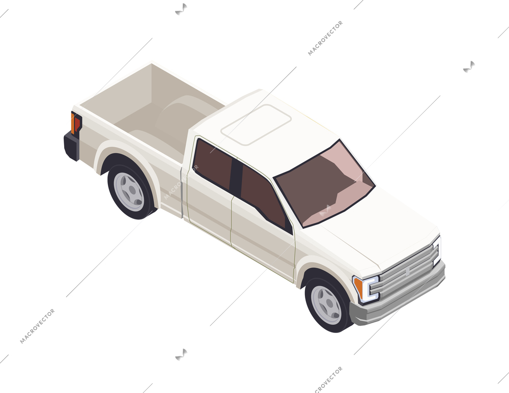 Isometric white pickup truck 3d vector illustration