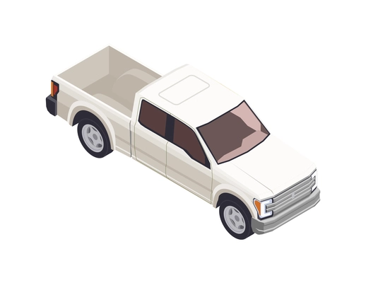 Isometric white pickup truck 3d vector illustration