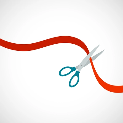 Scissors cut the red ribbon flat icon opening ceremony symbol vector illustration