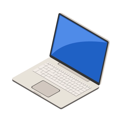 Isometric modern laptop with blank blue screen 3d vector illustration