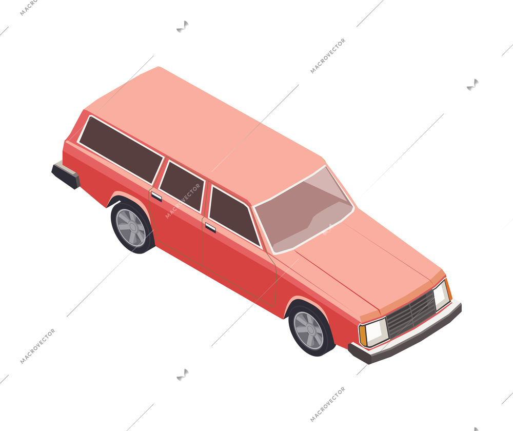 Red vintage car on white background 3d isometric vector illustration