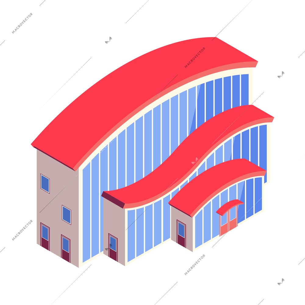 Isometric urban industrial or commercial building 3d vector illustration