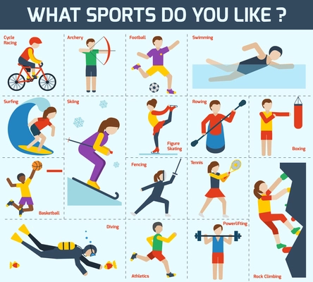 Sports icons set with cycle racing archery football swimming isolated vector illustration