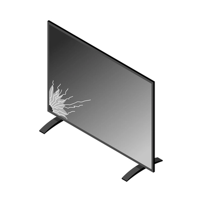 Isometric broken tv with cracks on screen 3d vector illustration