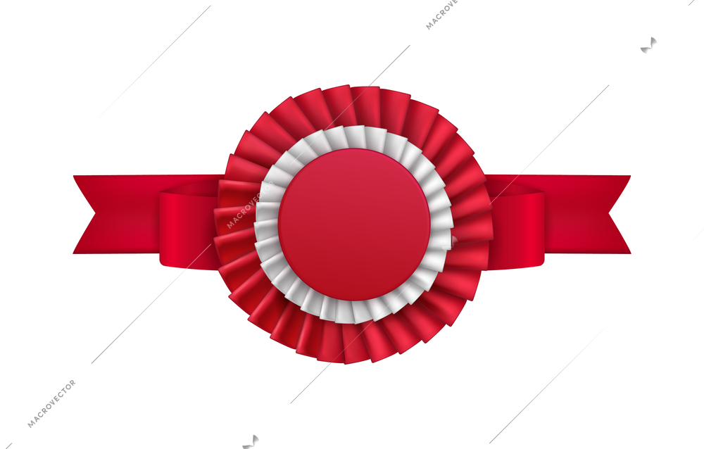 Realistic red and white rosette ribbon on blank background vector illustration