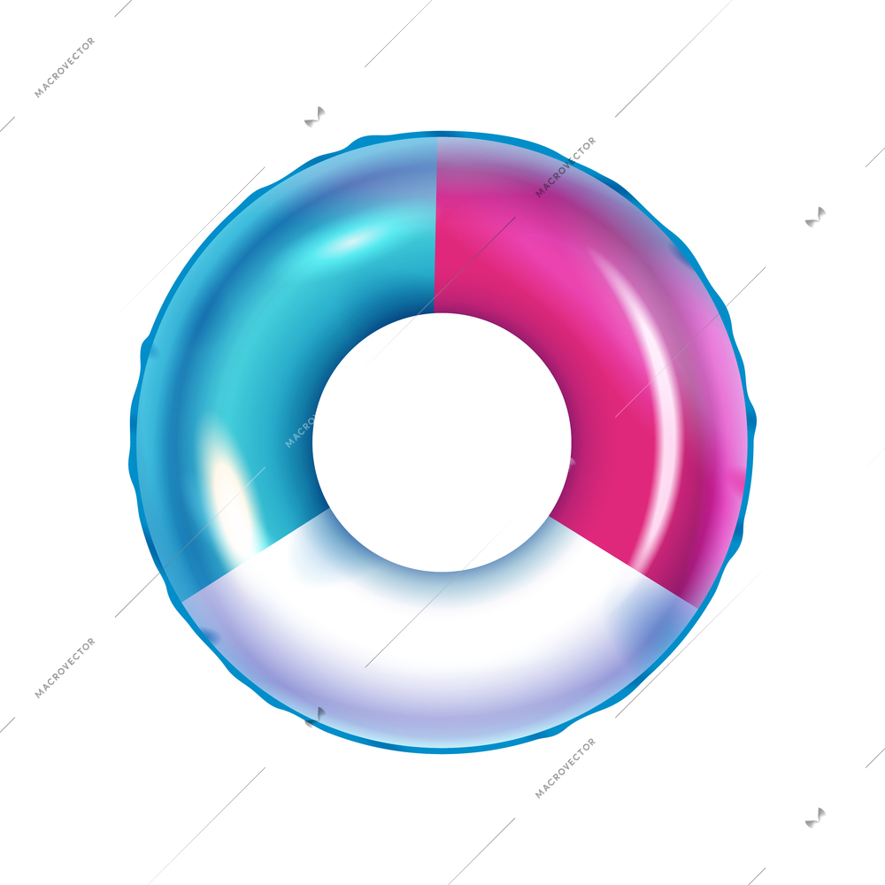 Three colour inflatable rubber ring on white background realistic vector illustration