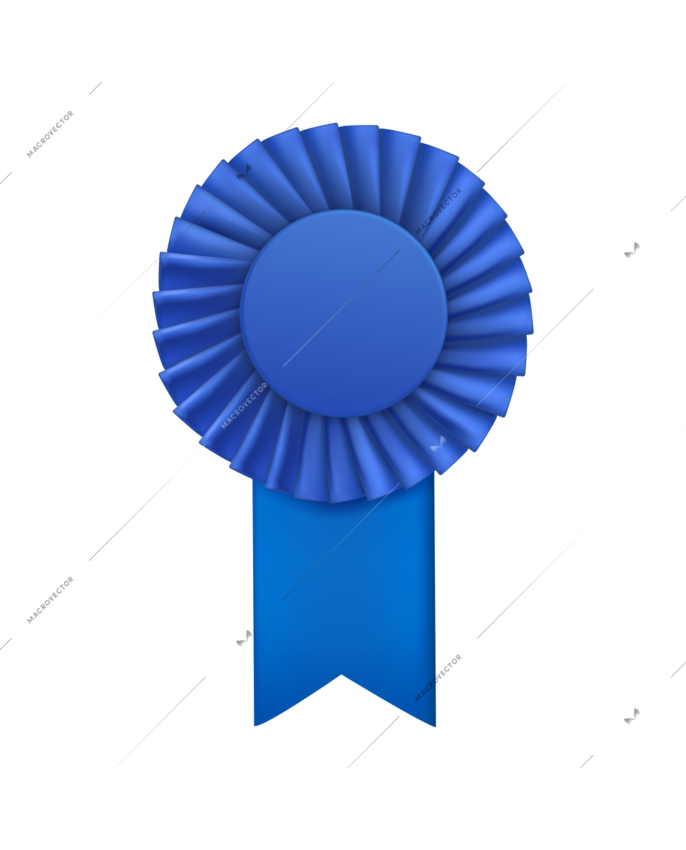 Realistic blue rosette award badge with ribbon vector illustration