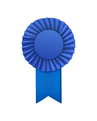 Realistic blue rosette award badge with ribbon vector illustration