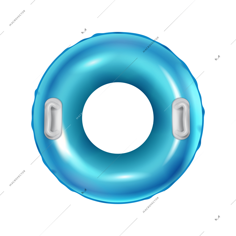 Blue inflatable swimming ring top view realistic vector illustration