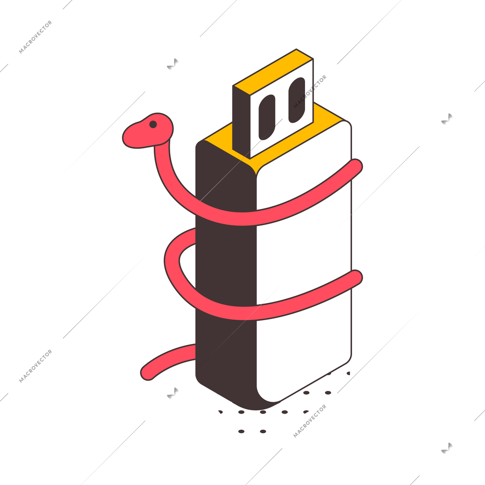 Isometric cyber security icon with snake twined round usb flash drive 3d vector illustration