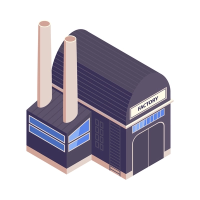 Isometric factory exterior industrial building with two chimneys 3d vector illustration