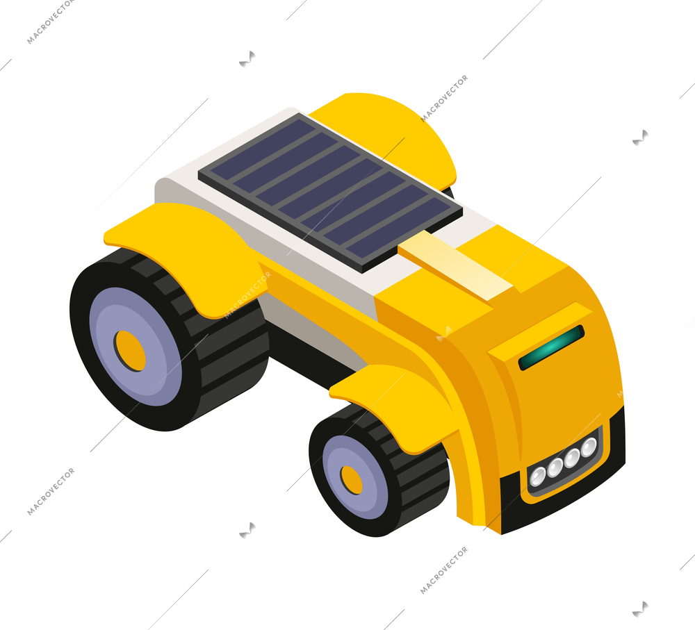 Isometric smart remote controlled agricultural robot 3d vector illustration