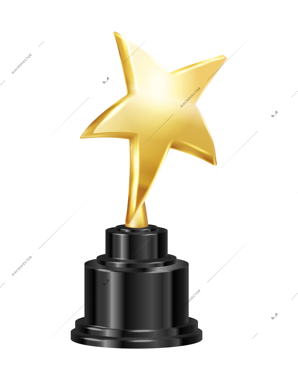 Realistic trophy with golden star on black pedestal vector illustration