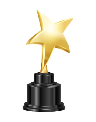 Realistic trophy with golden star on black pedestal vector illustration