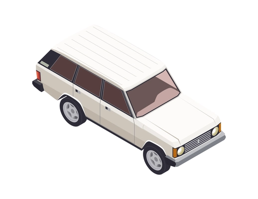Isometric white vintage car on blank background 3d vector illustration