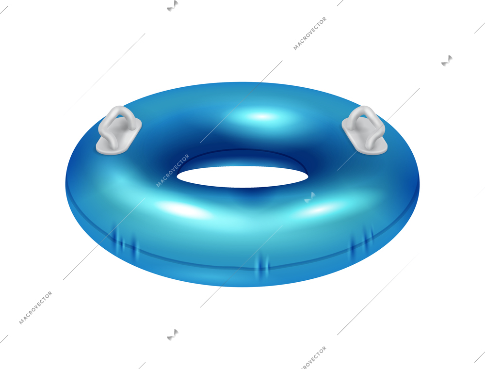 Blue inflatable ring side view on white background realistic vector illustration