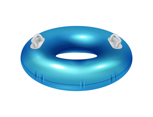 Blue inflatable ring side view on white background realistic vector illustration