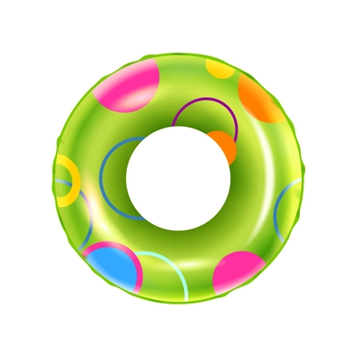 Realistic inflatable swimming ring with colorful pattern on white background vector illustration